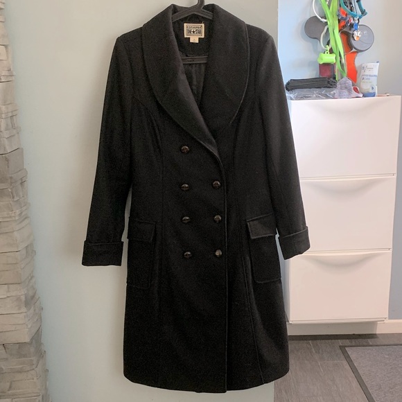Converse One Star Black Long Double Breasted Wool Coat.